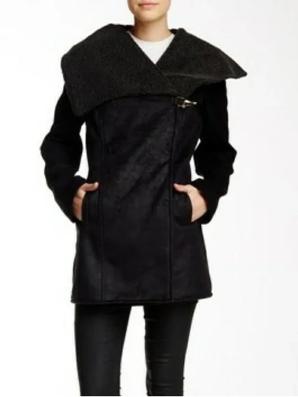 Sam Edelman Faux Suede & Shearling Asymmetrical Clip Coat size M